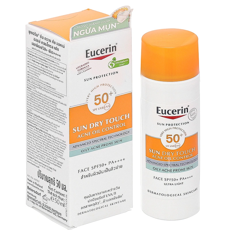 Kem chống nắng Eucerin Sun Dry Touch Acne Oil Control Face SPF 50+/PA++++ cho da nhờn mụn chai 50ml - 1
